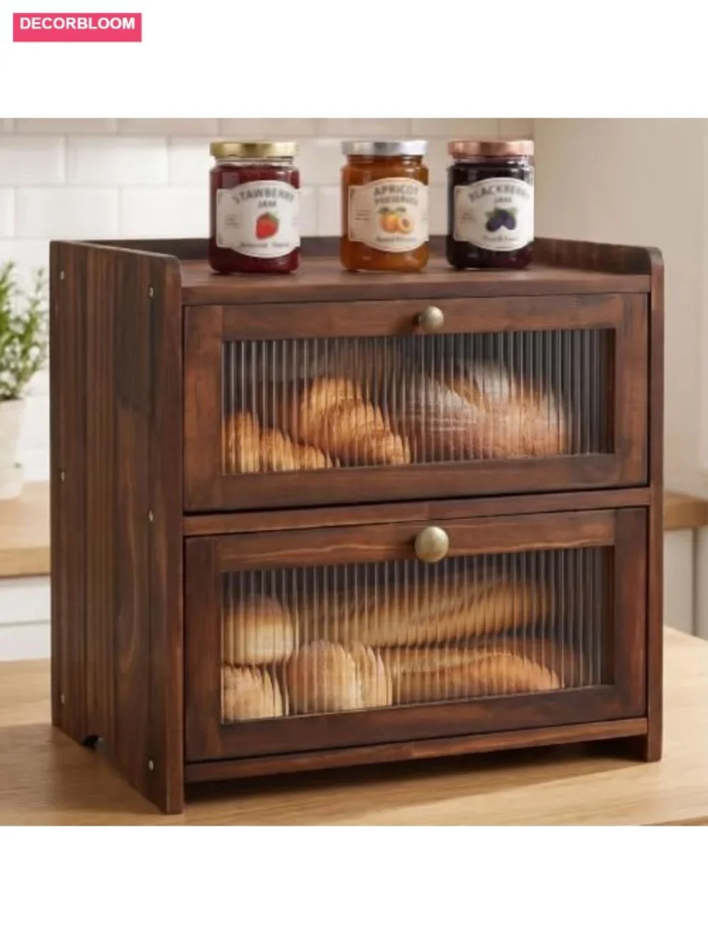 Wooden Bread Box with Acrylic Window for Kitchen Countertop